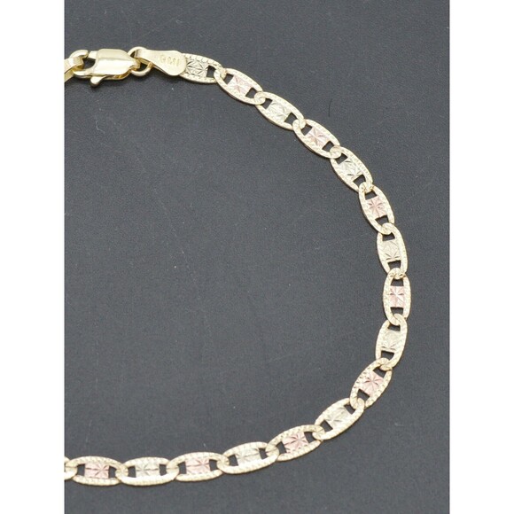 14K Tri-Color Gold Flat 2.75mm Valentino Link Chain Necklace 16" 18" 20" 22" 24" - Picture 5 of 6